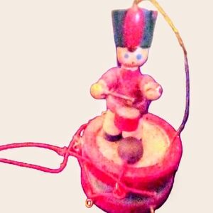 Vibrant Red and Green Nutcracker Drummer Boy Hand Painted 1970's Vintage 4"